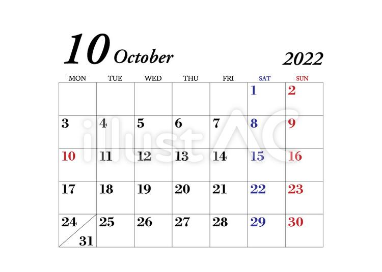2022 年 10 月日曆 ver2, 日历, 2022年, 2022年, JPG 和 AI
